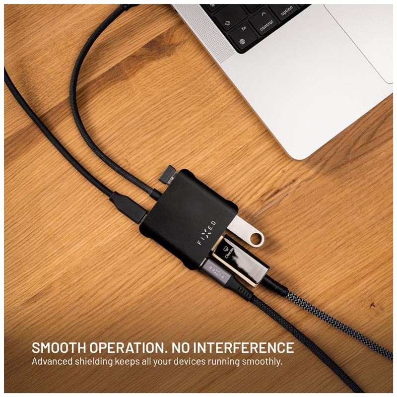 FIXED HUB Quadri, 5-portový hliníkový USB-C, 140W, PD 3.1, vesmírne čierna