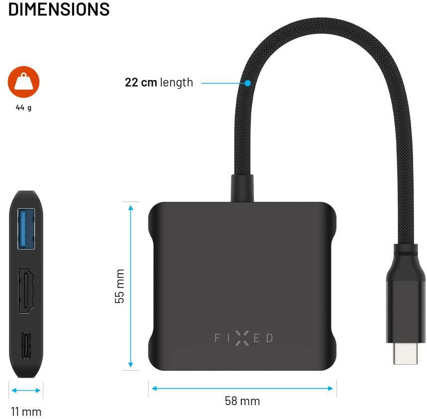 FIXED HUB Quadri, 5-portový hliníkový USB-C, 140W, PD 3.1, vesmírne čierna