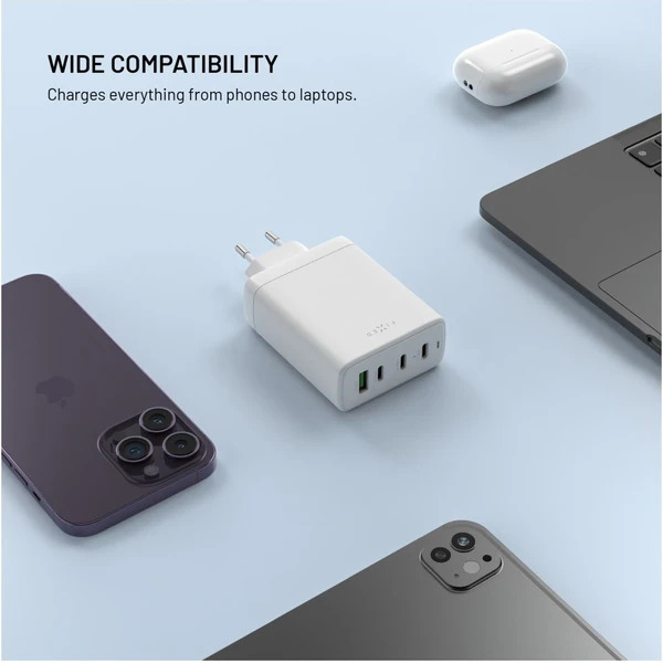 FIXED Sieťová GaN nabíjačka s 3xUSB-C a USB výstupom a podporou PD 3.0, 120W, biela