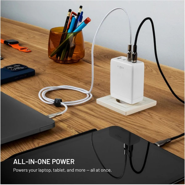 FIXED Sieťová GaN nabíjačka s 3xUSB-C a USB výstupom a podporou PD 3.0, 120W, biela