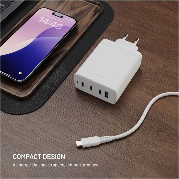 FIXED Sieťová GaN nabíjačka s 3xUSB-C a USB výstupom a podporou PD 3.0, 120W, biela