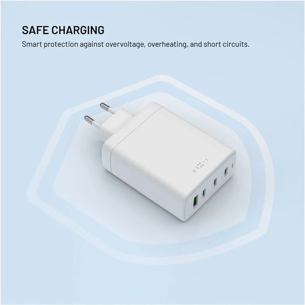 FIXED Sieťová GaN nabíjačka s 3xUSB-C a USB výstupom a podporou PD 3.0, 120W, biela