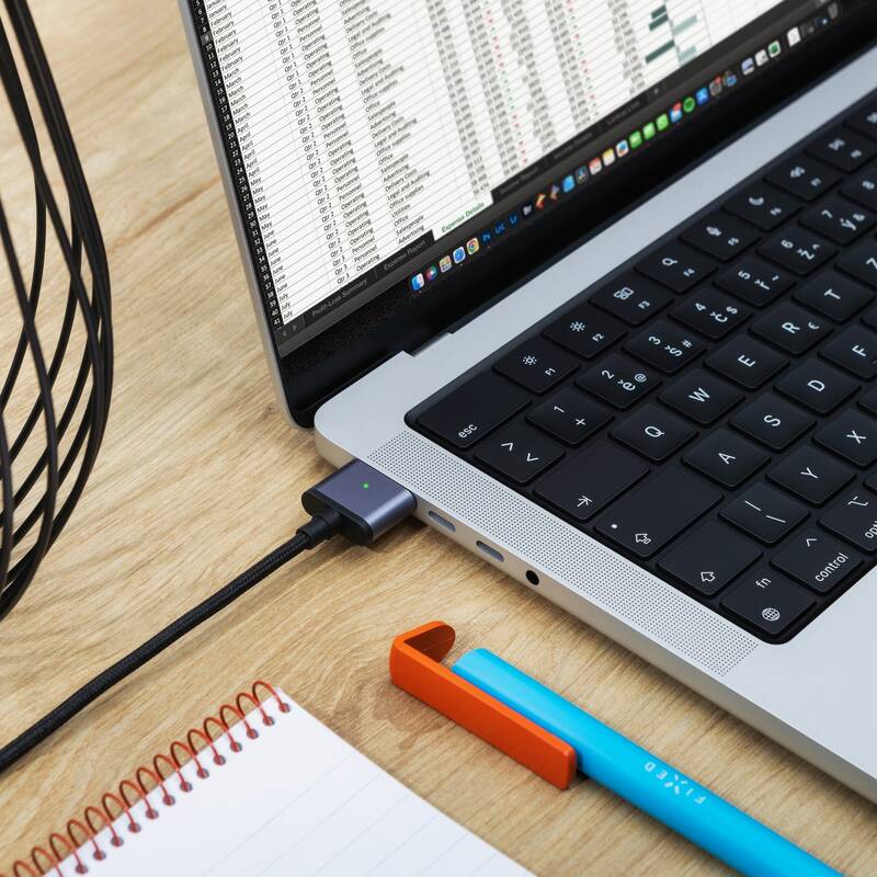 FIXED kábel USB-C/MagSafe 3, 2m, 140W, sivý