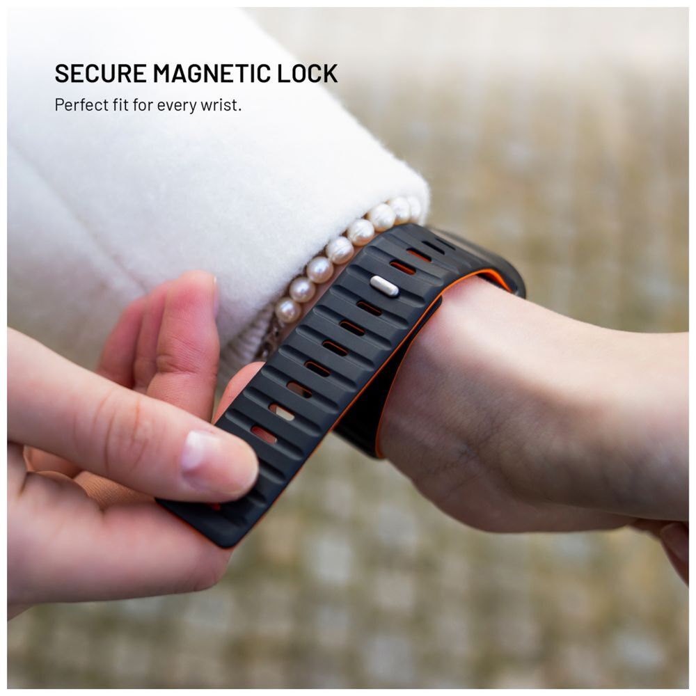 FIXED Silicone Magnetic Strap pre Apple Watch 42/44/45/49mm, čierny