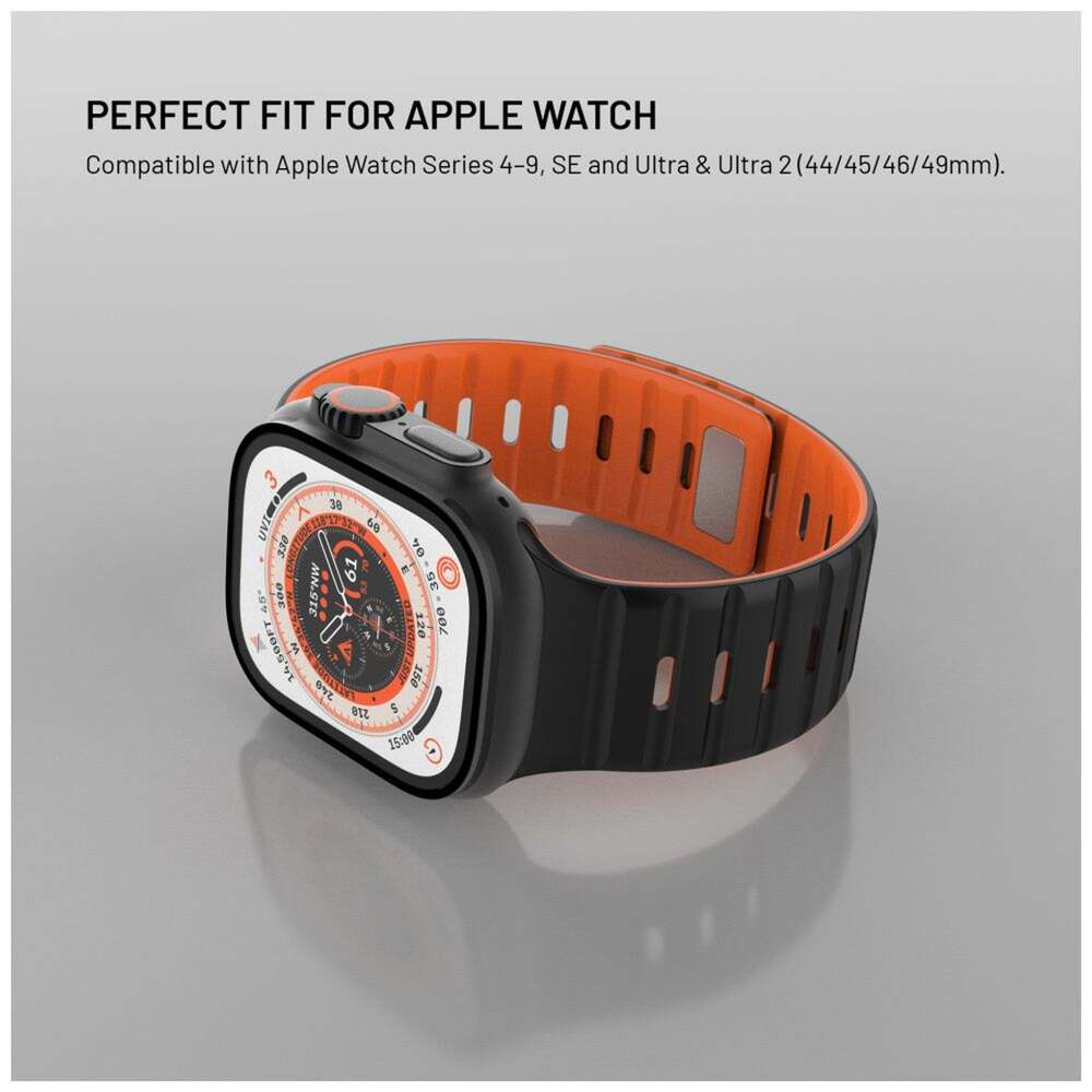 FIXED Silicone Magnetic Strap pre Apple Watch 42/44/45/49mm, čierny