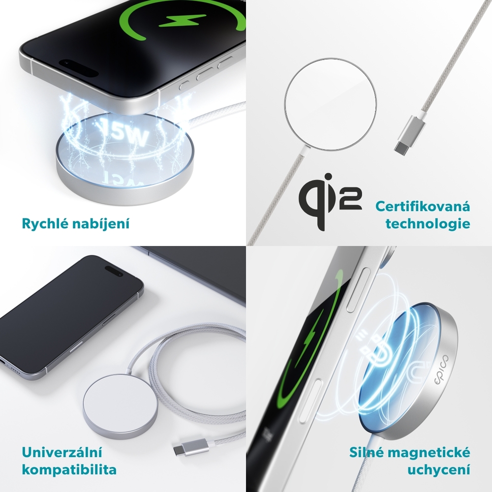 iStores by Epico UltraBase Qi2 Mag+ bezdrátová nabíječka EO50 - stříbrná