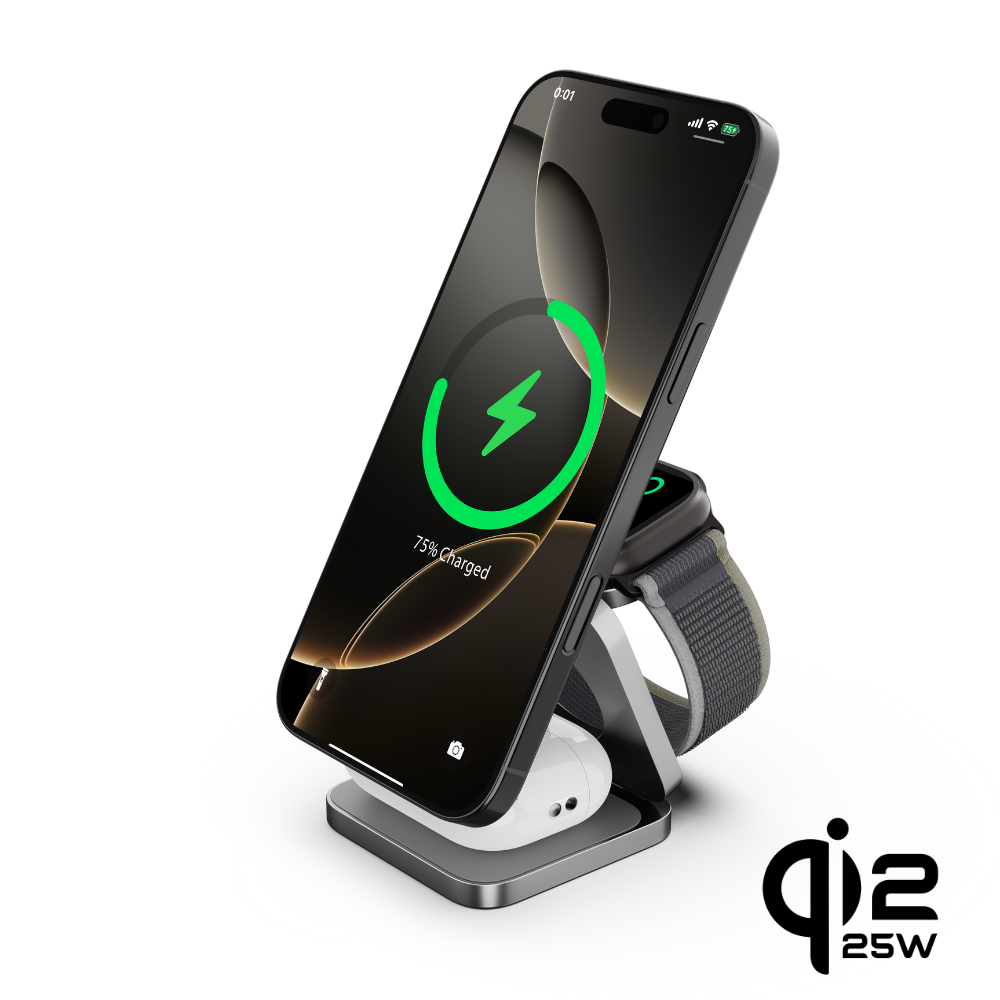 Cubenest 3v1 Qi2.2 Skladacia bezdrôtová magnetická nabíjačka SQ312 Ultra sivá