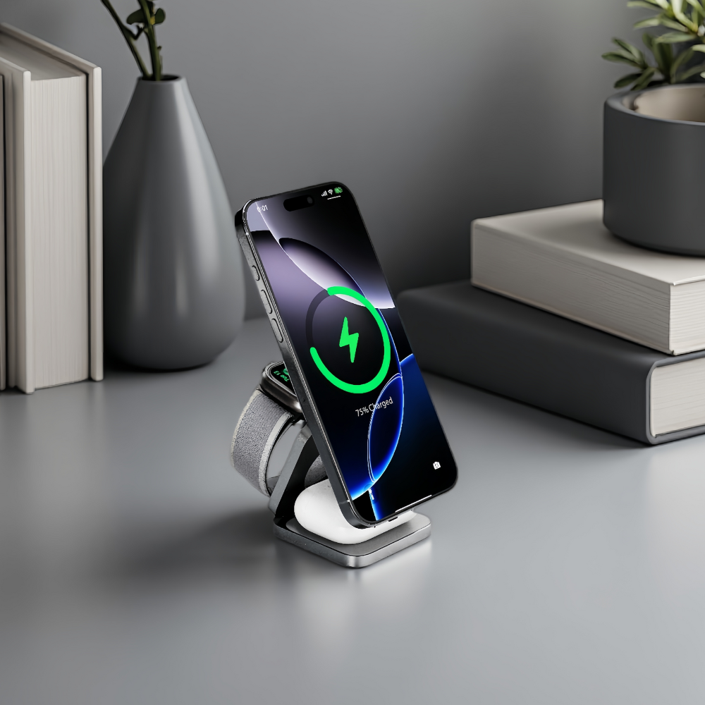 Cubenest 3v1 Qi2.2 Skladacia bezdrôtová magnetická nabíjačka SQ312 Ultra sivá