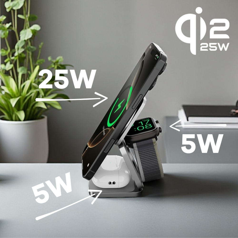 Cubenest 3v1 Qi2.2 Skladacia bezdrôtová magnetická nabíjačka SQ312 Ultra sivá