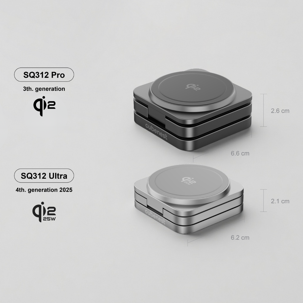 Cubenest 3v1 Qi2.2 Skladacia bezdrôtová magnetická nabíjačka SQ312 Ultra sivá