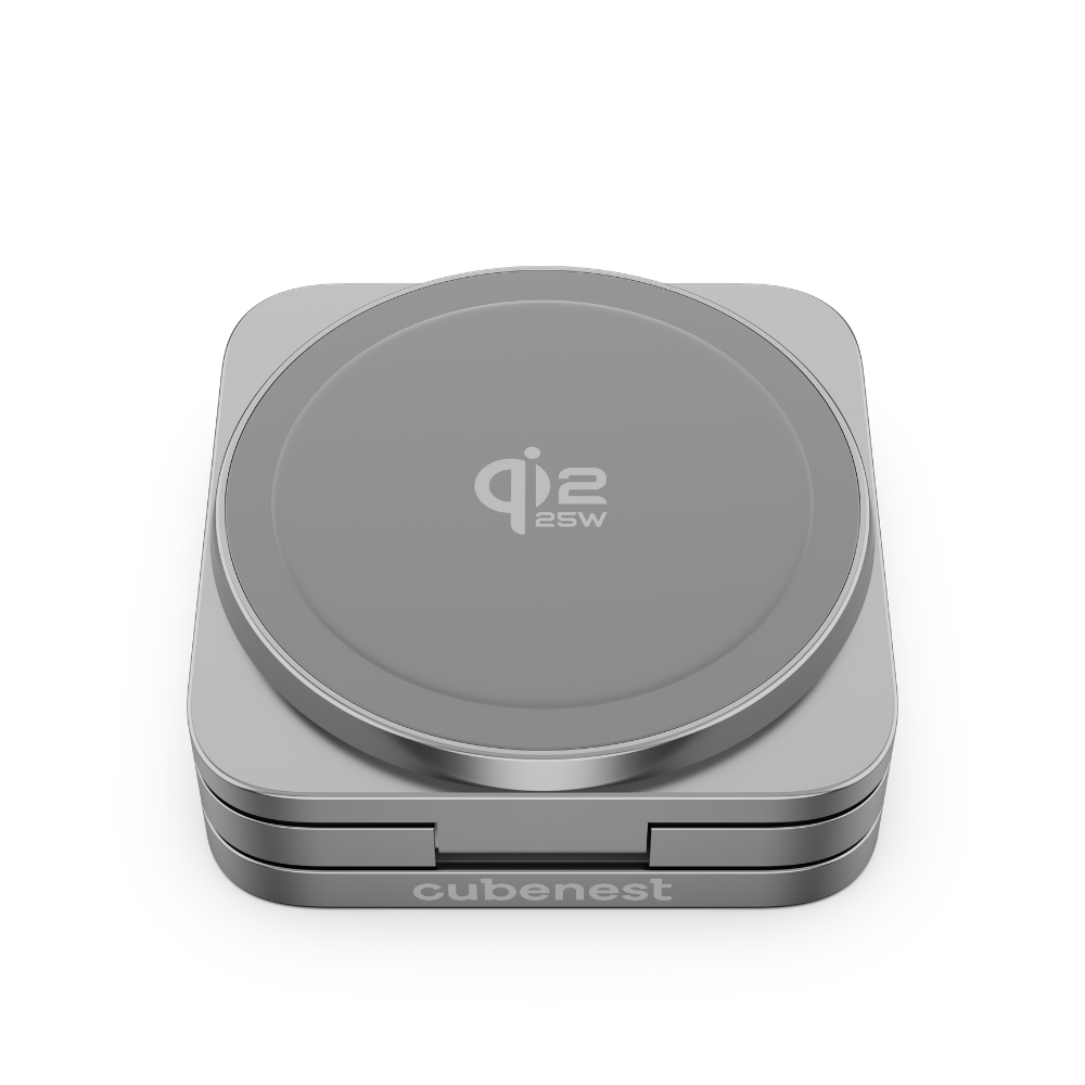 Cubenest 3v1 Qi2.2 Skladacia bezdrôtová magnetická nabíjačka SQ312 Ultra sivá