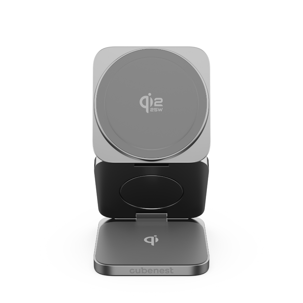 Cubenest 3v1 Qi2.2 Skladacia bezdrôtová magnetická nabíjačka SQ312 Ultra sivá