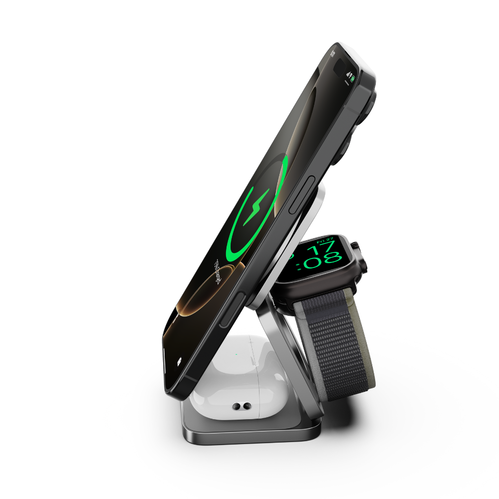 Cubenest 3v1 Qi2.2 Skladacia bezdrôtová magnetická nabíjačka SQ312 Ultra sivá