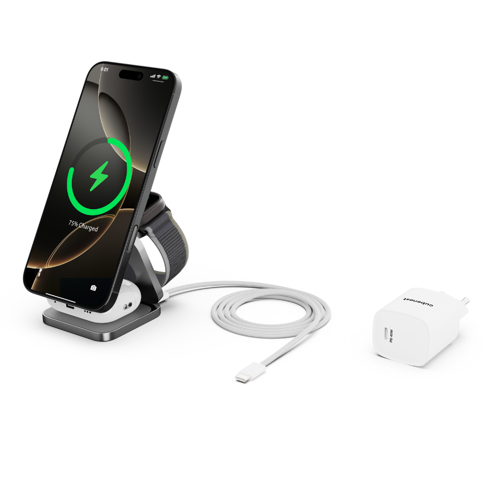 Cubenest 3v1 Qi2.2 Skladacia bezdrôtová magnetická nabíjačka SQ312 Ultra sivá