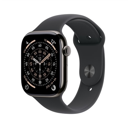 Apple Watch Series 11 GPS + Cellular 42mm Břidlicově šedý titan s černým sportovním řemínkem - S/M