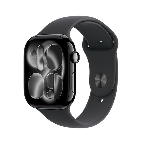 Apple Watch Series 11 GPS + Cellular 42mm Klavírně černý hliník s černým sportovním řemínkem - S/M