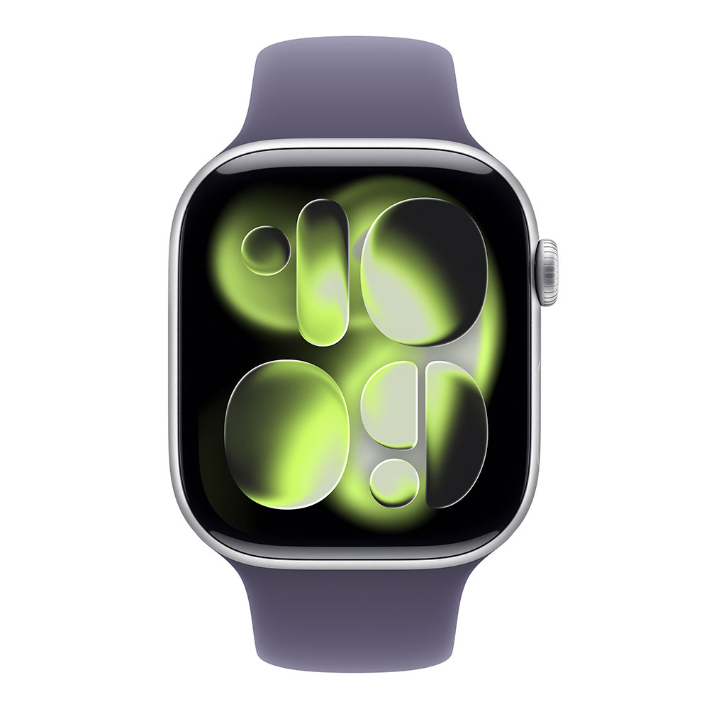 Apple Watch Series 11 GPS + Cellular 46mm Stříbrný hliník s mlžně fialovým sportovním řemínkem - S/M