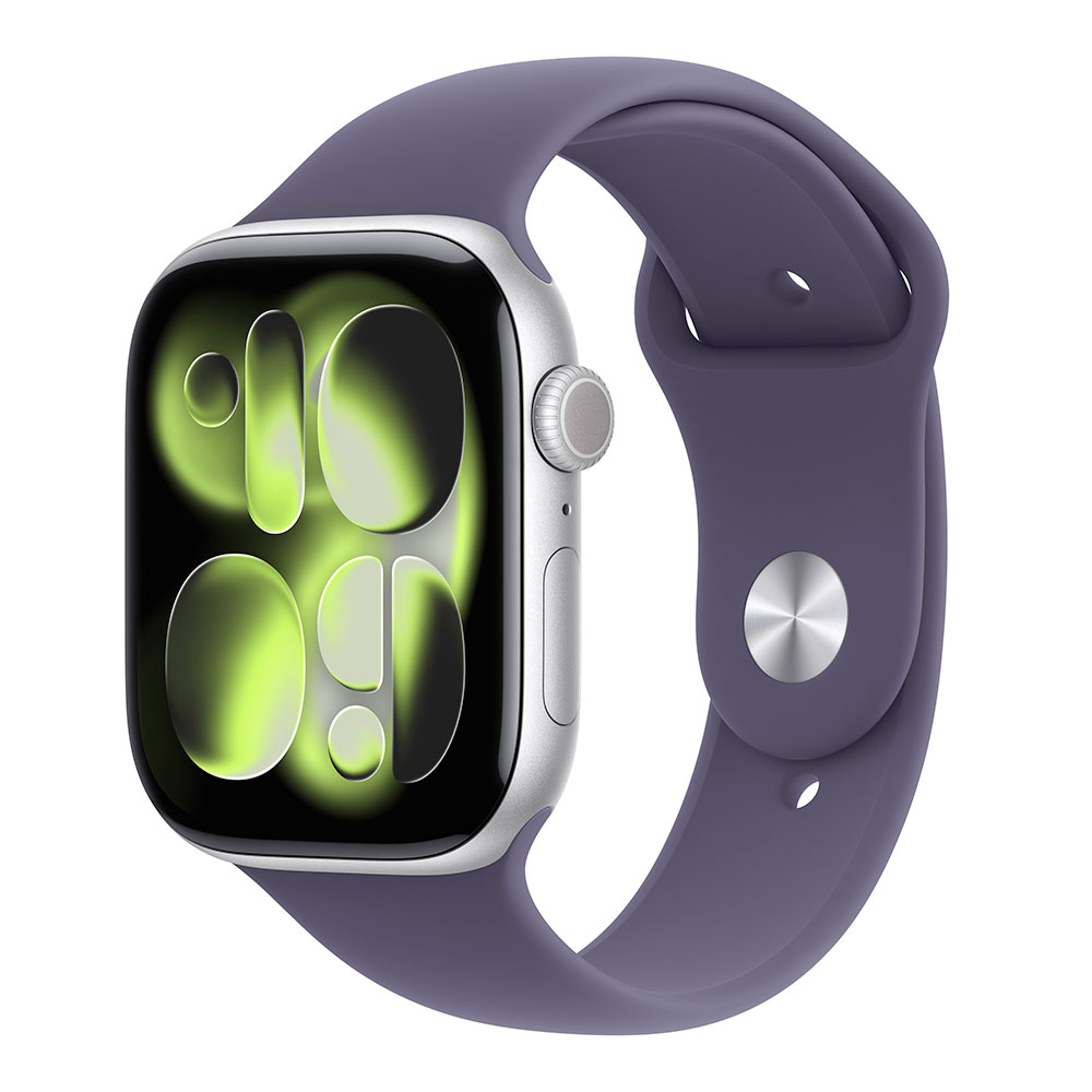 Apple Watch Series 11 GPS + Cellular 46mm Stříbrný hliník s mlžně fialovým sportovním řemínkem - S/M
