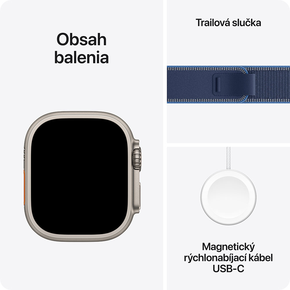 Apple Watch Ultra 3 GPS + Cellular 49mm Prírodný titán s modrým trailovým ťahom - M/L
