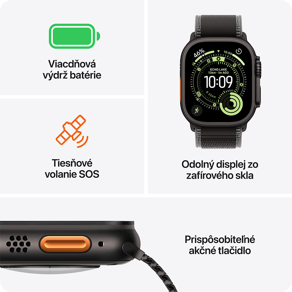 Apple Watch Ultra 3 GPS + Cellular 49mm Čierny titán s čiernym titánovým milánskym ťahom - S