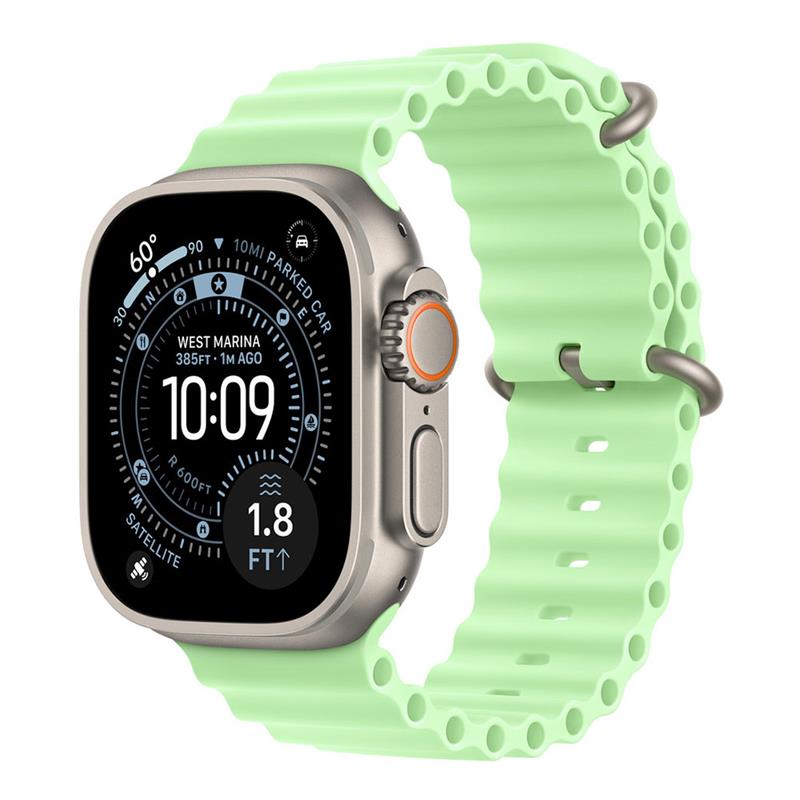 Apple Watch 49mm Neon Green Ocean Band Extension - Natural Titanium Finish