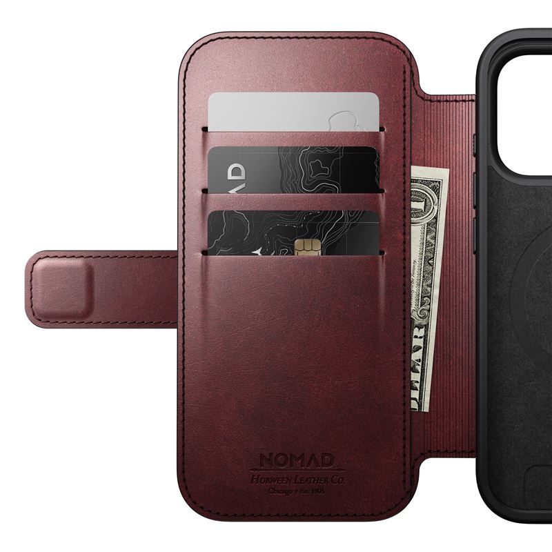 Nomad puzdro Modern Leather Folio Magsafe Horween pre iPhone 17 Pro - Burgundy Chromexcel