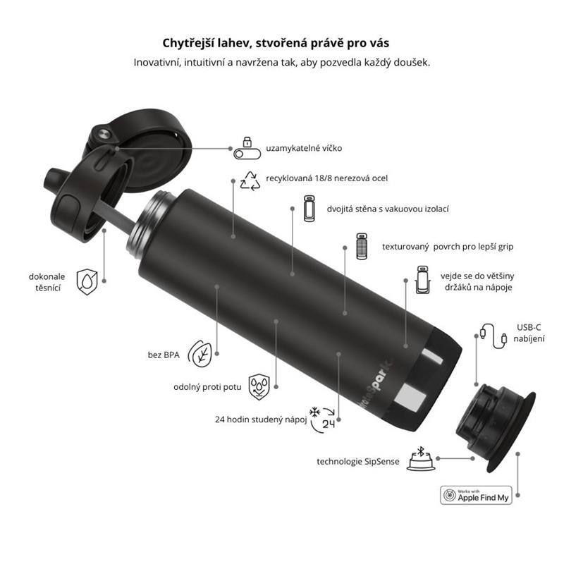 HidrateSpark PRO 2 - chytrá lahev s brčkem, 621 ml, černá