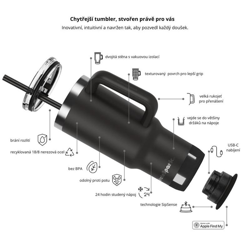 HidrateSpark PRO 2 - chytrý termohrnek, 887 ml, černý