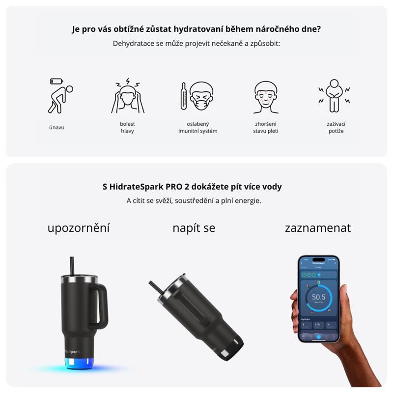 HidrateSpark PRO 2 - chytrý termohrnek, 887 ml, černý