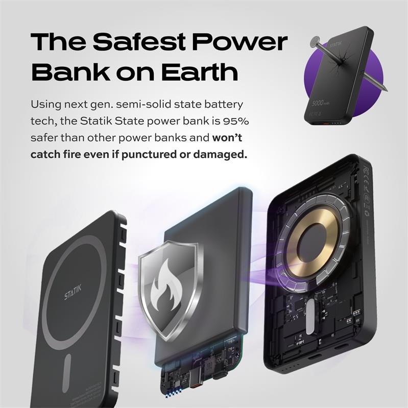 KeySmart Statik State Power Bank - magnetická s USB-C výstupom, 5000mAh, MagSafe