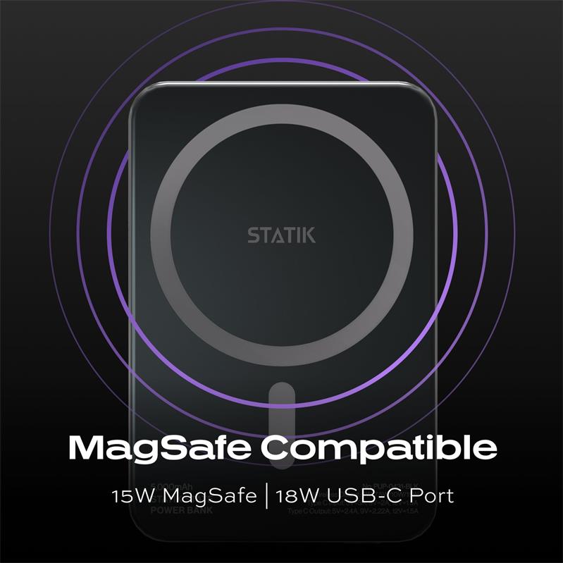 KeySmart Statik State Power Bank - magnetická s USB-C výstupom, 5000mAh, MagSafe
