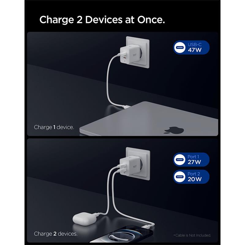 Spigen sieťová nabíjačka Essential EE472 Dual USB-C 47W - White