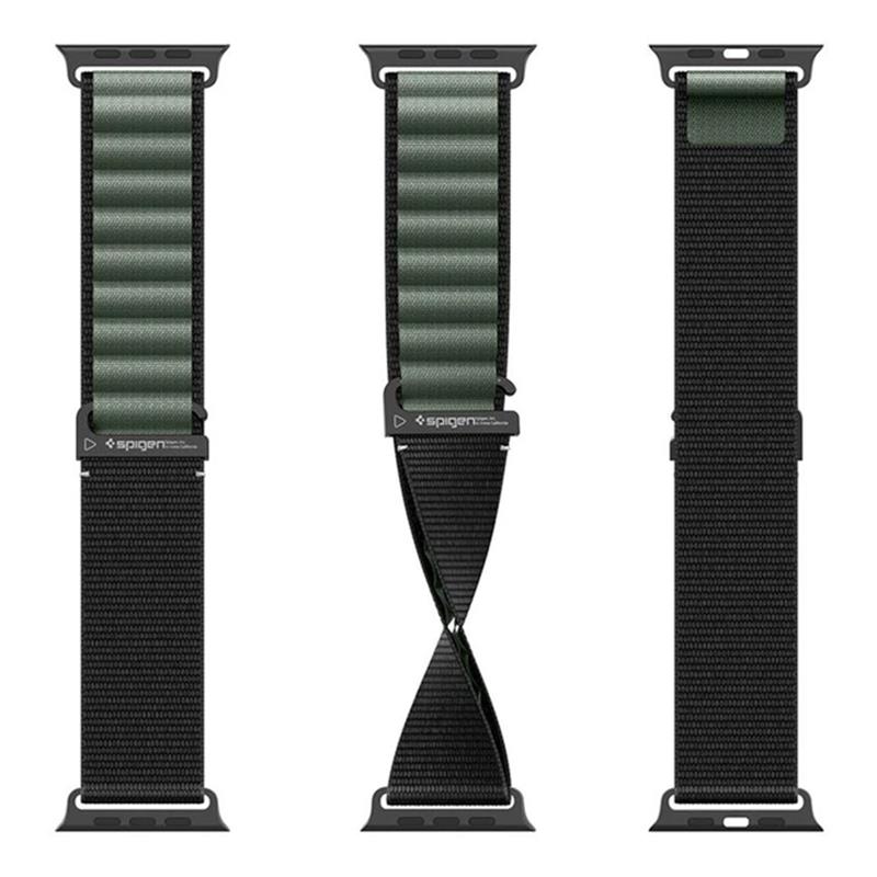 Spigen remienok Fabric Band pre Apple Watch 44-49mm - Black Green