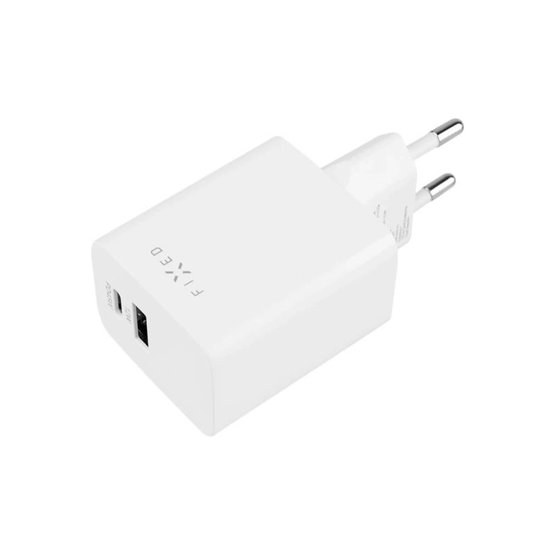 FIXED Mini Sieťová nabíjačka s USB-C a USB výstupom a podporou PD, 45W, biela