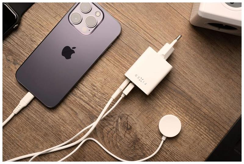 FIXED Mini Sieťová nabíjačka s USB-C a USB výstupom a podporou PD, 45W, biela