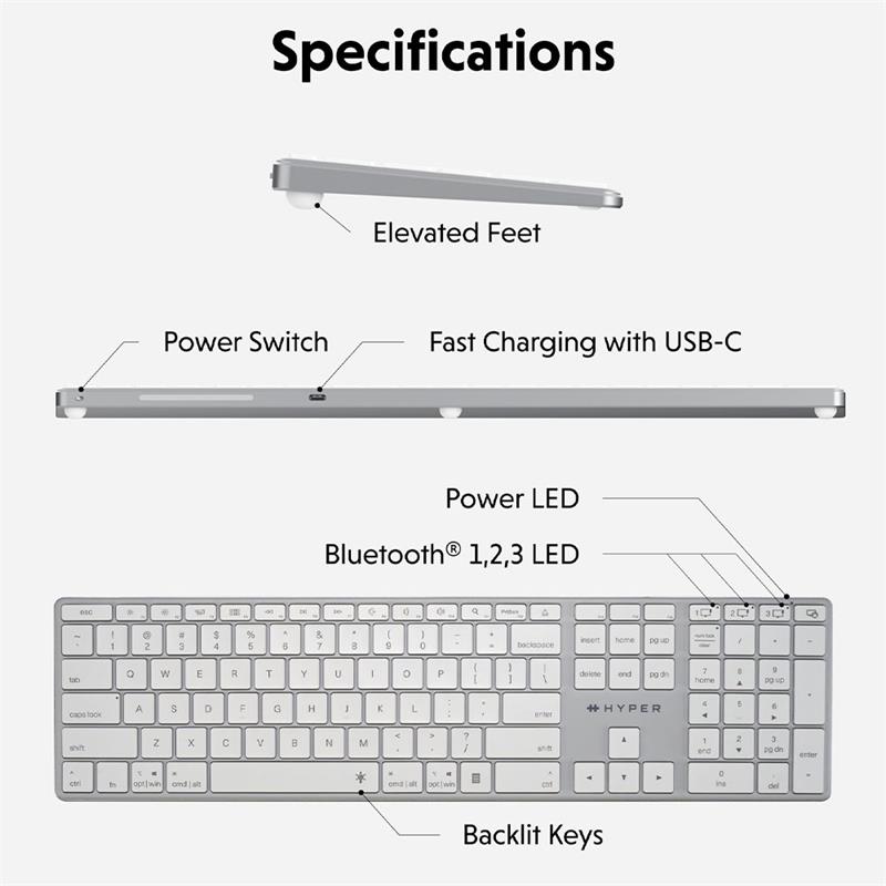 Hyper klávesnica HyperSpace Bluetooth Wireless Keyboard EN - Space Gray