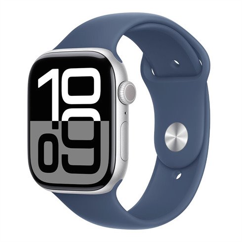 Apple Watch Series 10 GPS 46mm Silver Aluminium Case with Denim Sport Band - S/M *Vystavený*