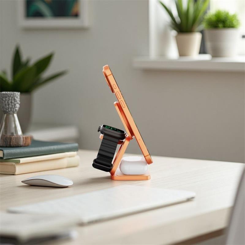 Cubenest 3v1 Qi2.2 Skladacia bezdrôtová magnetická nabíjačka SQ312 Oranžová