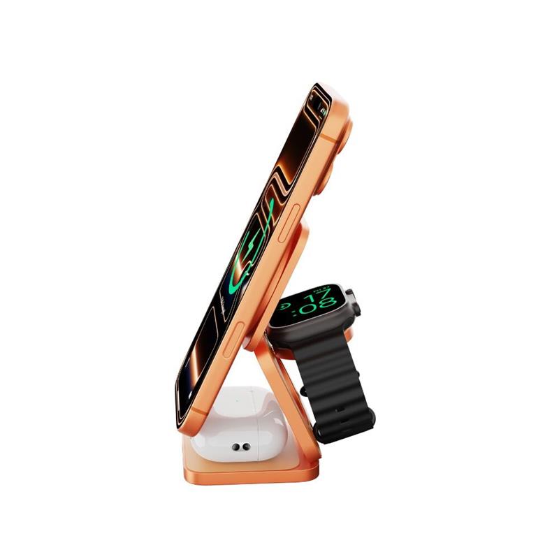 Cubenest 3v1 Qi2.2 Skladacia bezdrôtová magnetická nabíjačka SQ312 Oranžová