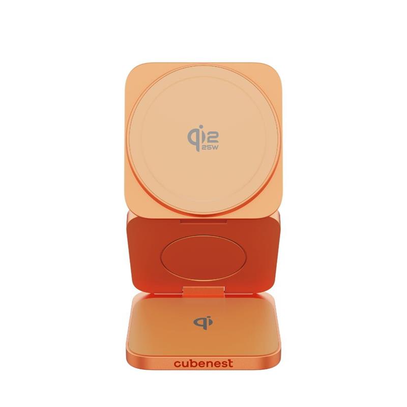 Cubenest 3v1 Qi2.2 Skladacia bezdrôtová magnetická nabíjačka SQ312 Oranžová