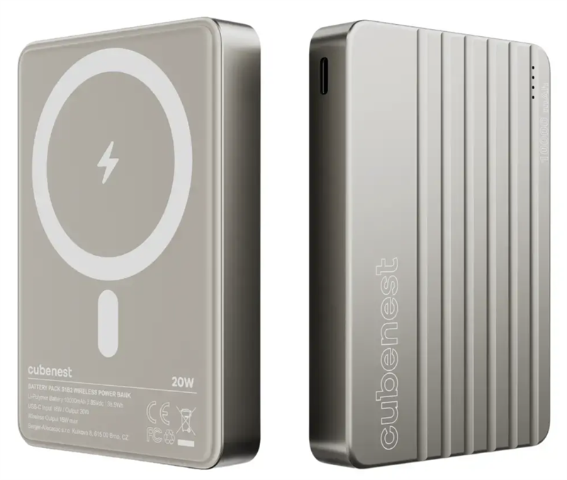 Cubenest Magnetic Wireless PowerBank 10000 mAh S1B2 - titanová