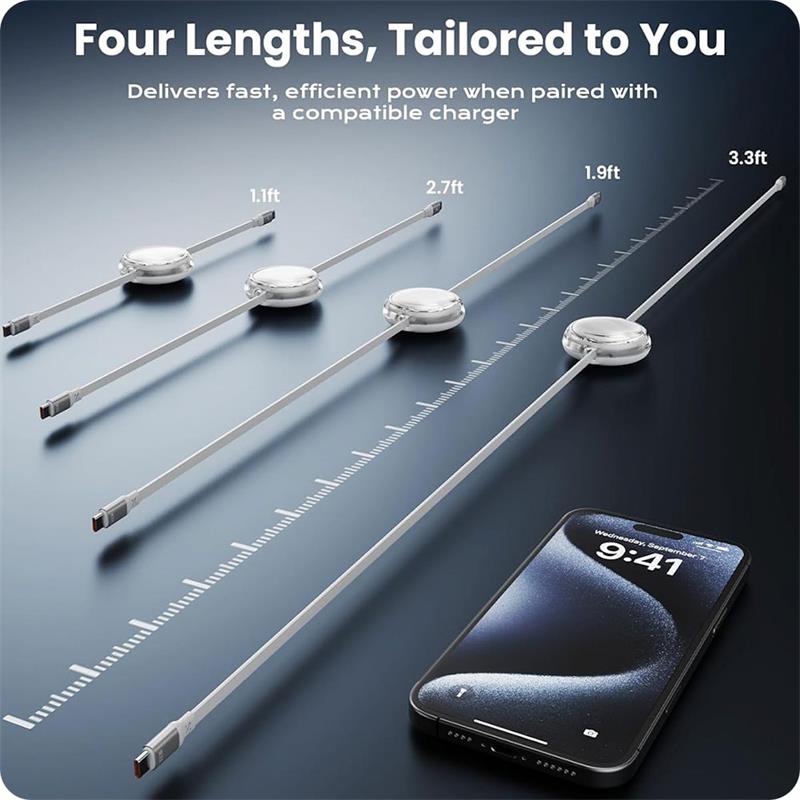 iOttie kábel 100W Retractable USB-C Cable 2 Pack - White