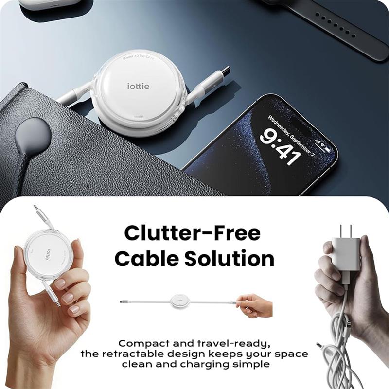 iOttie kábel 100W Retractable USB-C Cable 2 Pack - White