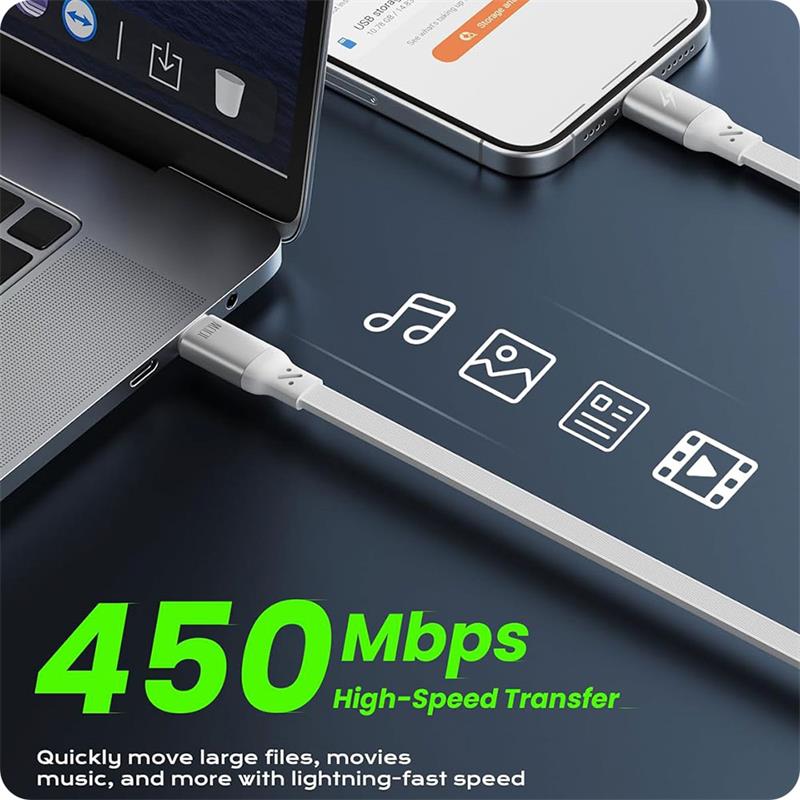 iOttie kábel 100W Retractable USB-C Cable 2 Pack - White