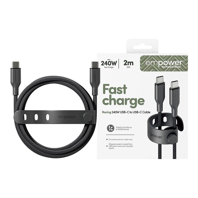 PanzerGlass kábel EMPOWER Racing USB-C to USB-C 2m 240W - Black