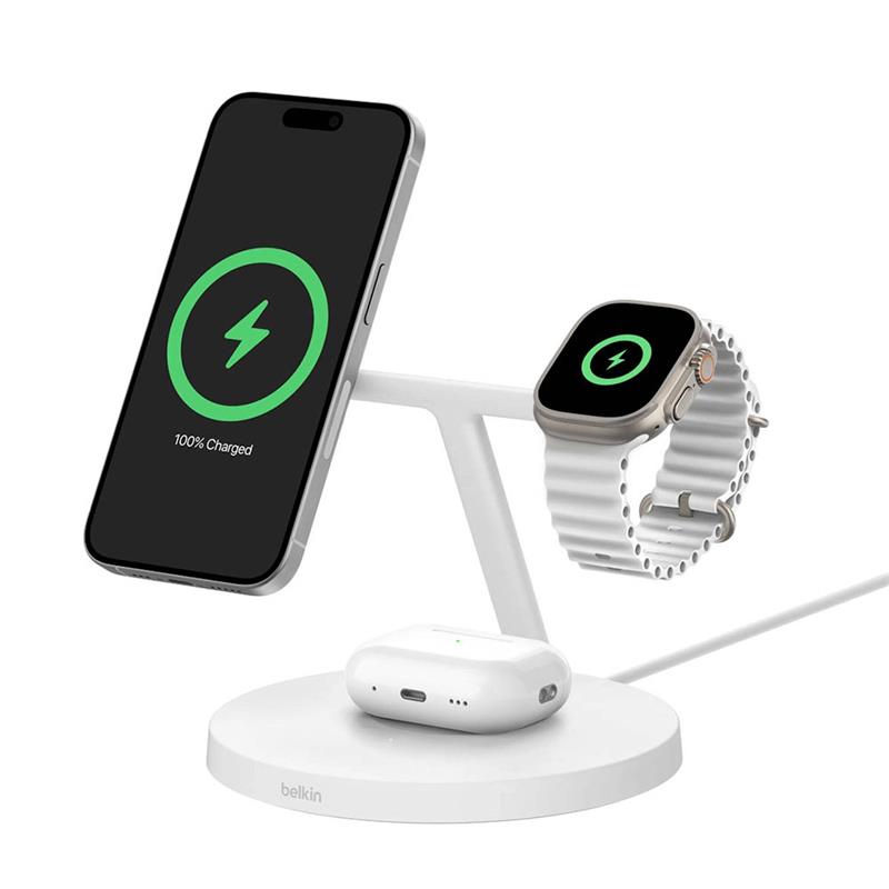 Belkin Boost Charge Pro 3-in-1 Magnetic Wireless Charging Stand with Qi2 15W - White *Rozbalený*