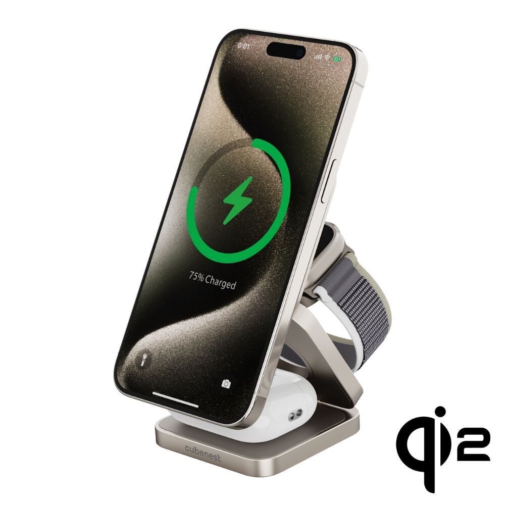 Cubenest Qi2 3v1 Skládací bezdrátová nabíječka SQ312 Pro - titanová *Rozbaleno*
