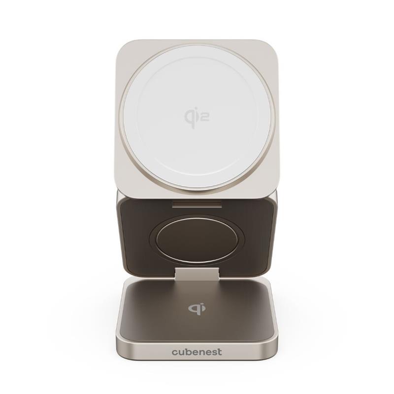 Cubenest Qi2 3v1 Skládací bezdrátová nabíječka SQ312 Pro - titanová *Rozbaleno*
