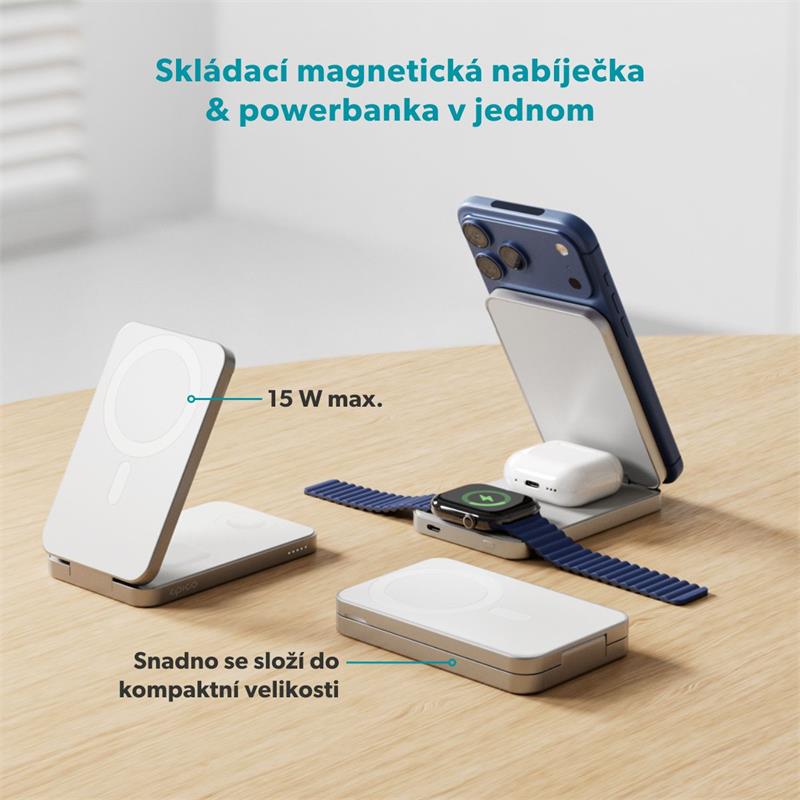 Epico Epico UltraBase 4in1 8000mAh Fold powerbanka & bezrôtový nabíjací stojanček EF50 - biela