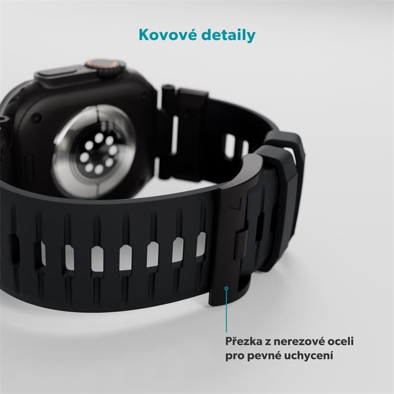 Epico Rubber Pro remienok s nerezovým zapínaním pre Apple Watch 49/46/45/44/42mm - čierna
